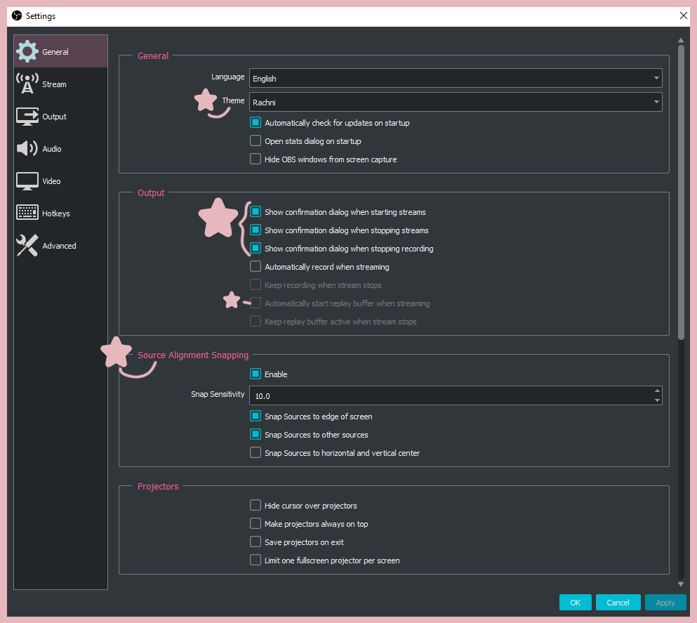 a screencap of the OBS general settings page.