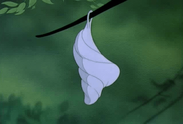 an animation of a cocoon wiggling before it bursts open and a sassy and cool cartoon lady pops out