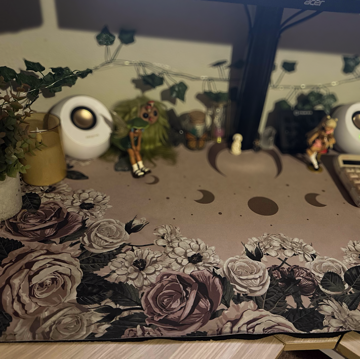 Desk Mat: XXL (36") Cottagecore Rose Cloth + Anti-Slip Rubber Mousepad