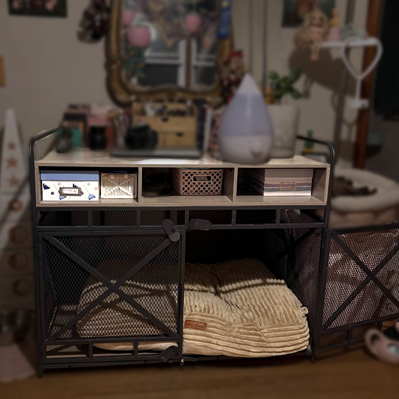 DOG CRATE: 48 Inch Wooden Dog Kennel w/ table top & storage